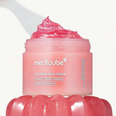 Medicube Collagen Jelly Cream in a jar, featuring a pink hydrating moisturizer ideal for healthy-looking skin.