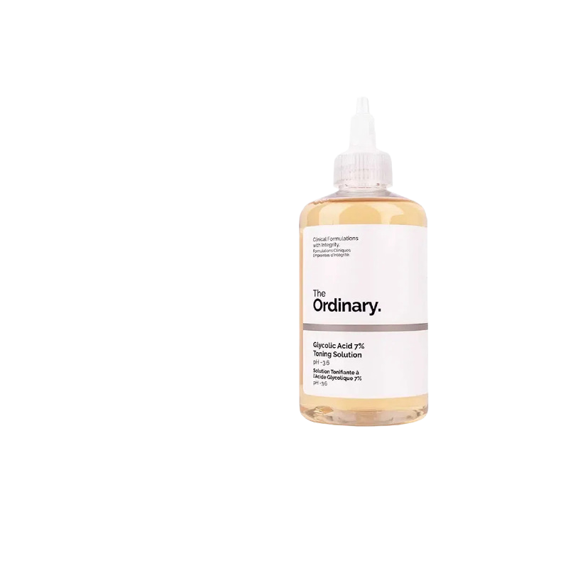 The Ordinary Glycolic Acid 7 Toner bottle showcasing exfoliating toner for improved skin appearance.